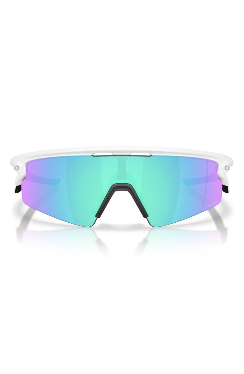 Oakley Sphaera Strike Rectangular Shield Sunglasses, Alternate, color, Matte White / Prizm Sapphire
