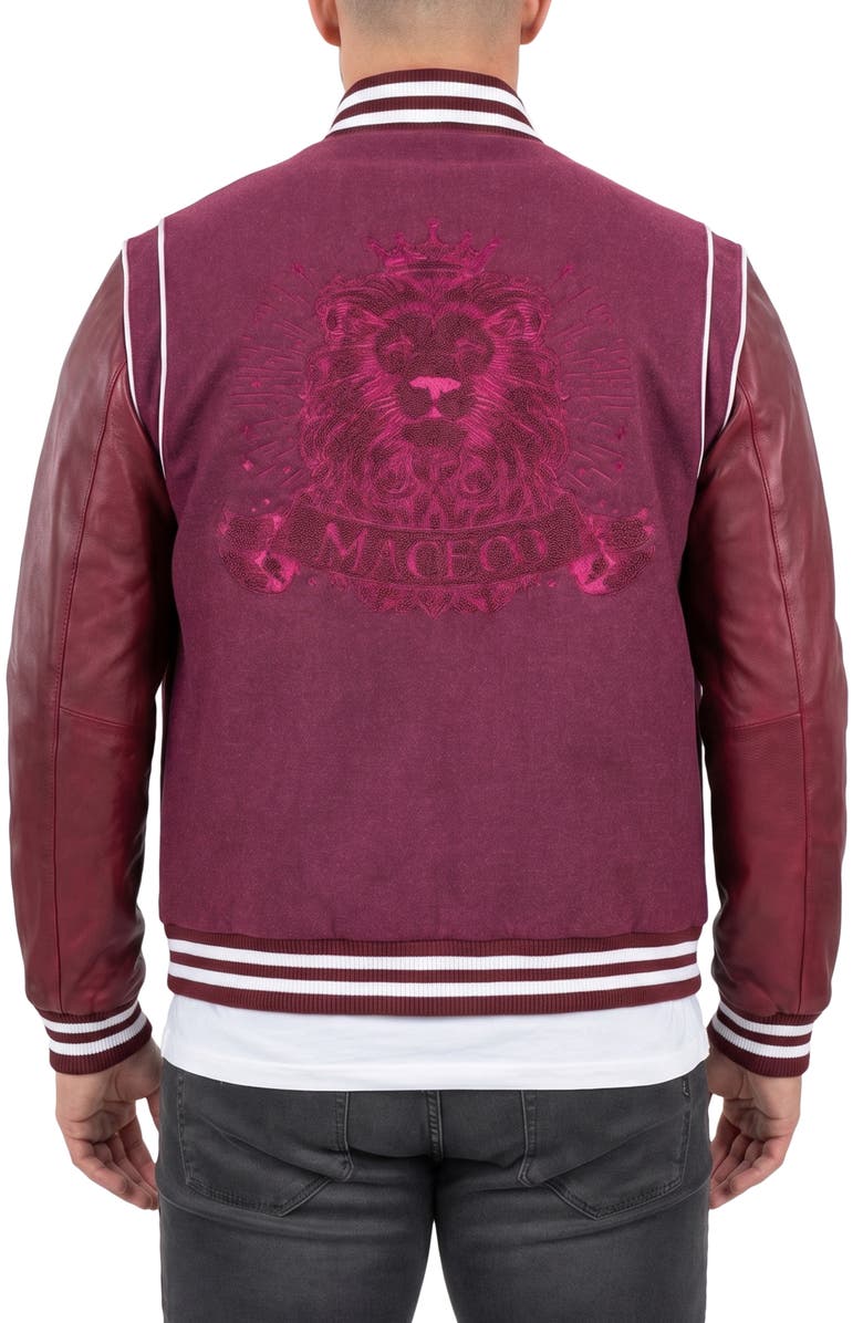 Maceoo Marthyr Leather Sleeve Varsity Jacket, Alternate, color, Red