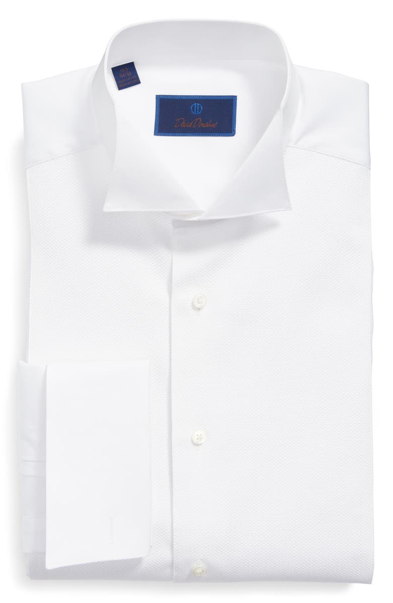 David Donahue Regular Fit French Cuff Tuxedo Shirt, Main, color, White