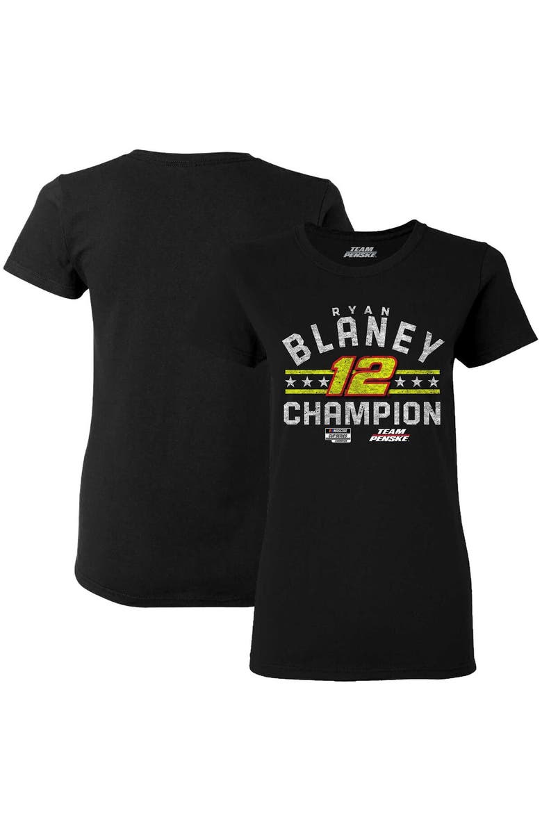 TEAM PENSKE Women's Team Penske  Black Ryan Blaney 2023 NASCAR Cup Series Champion Scoop Neck T-Shirt, Main, color, 