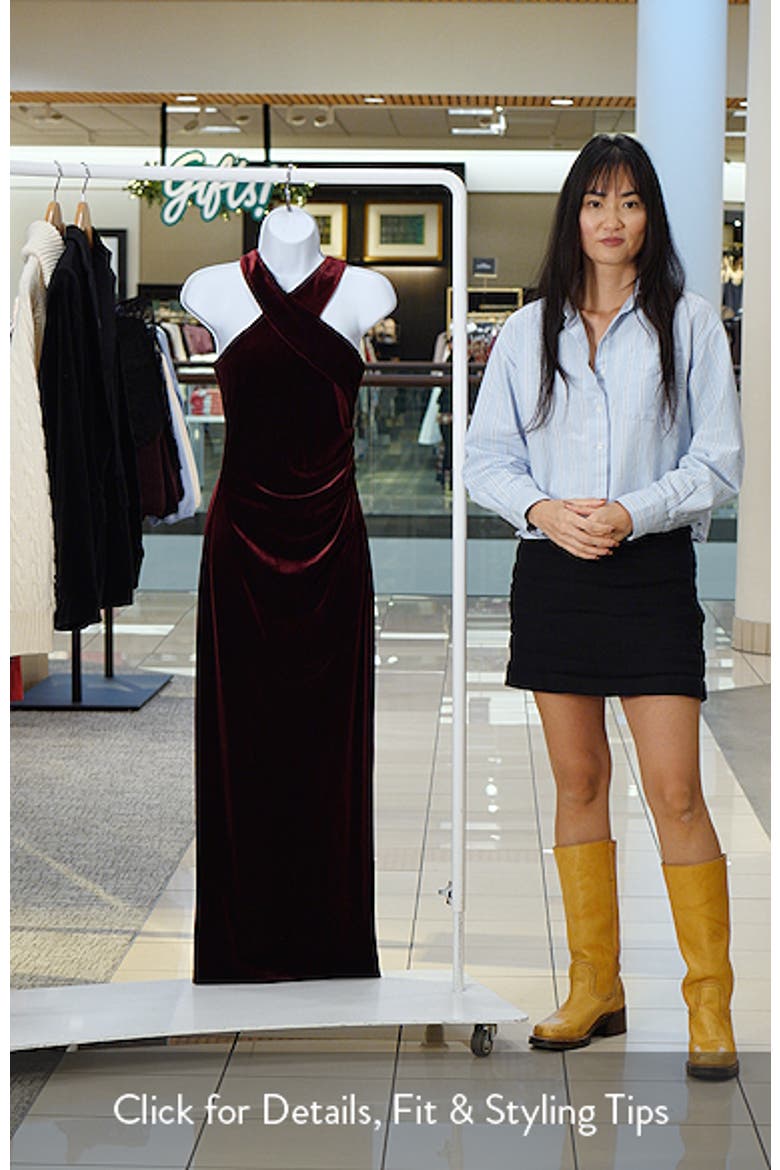 Halter Neck Stretch Velvet Gown video