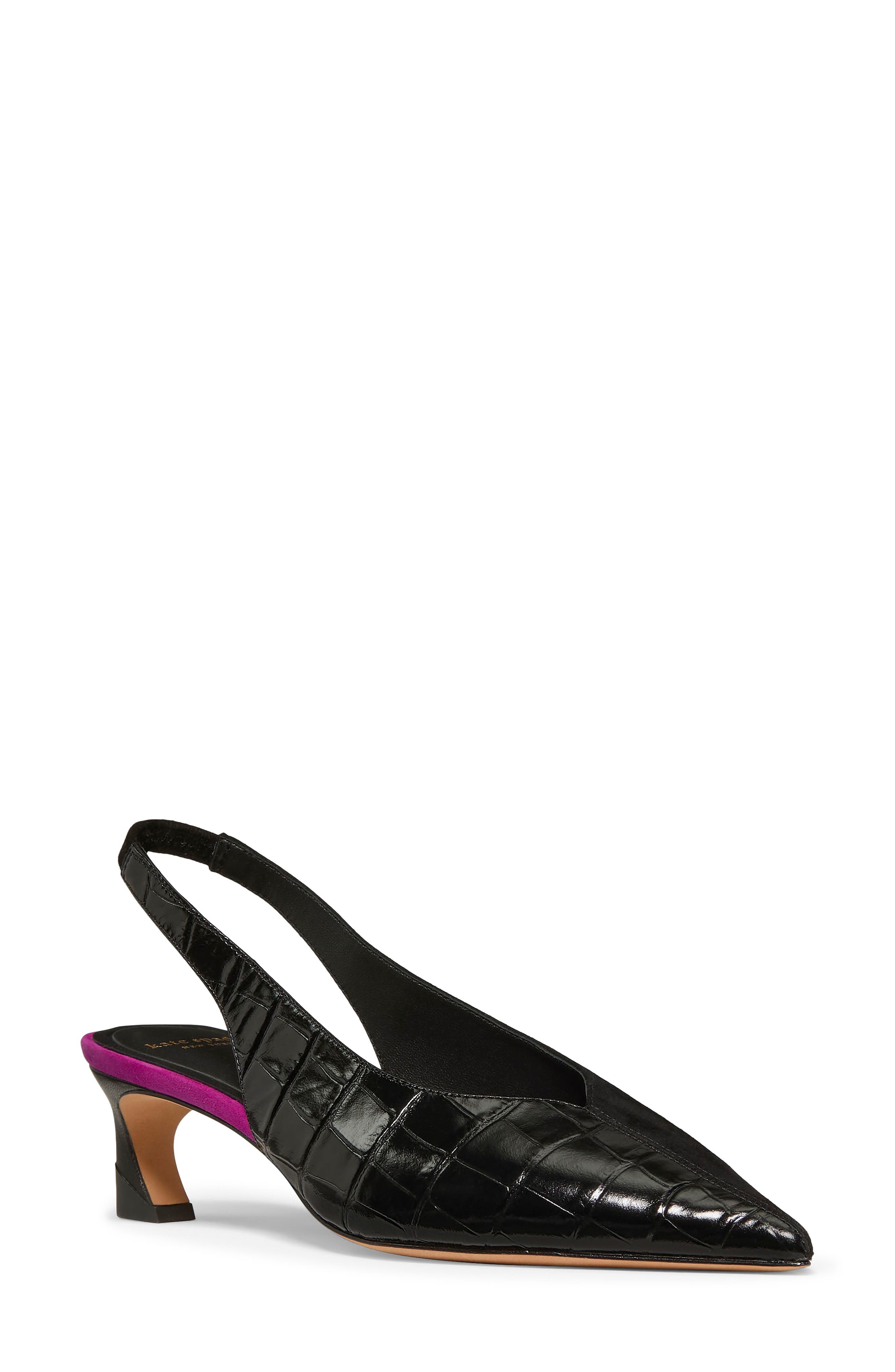Viv Croc Embossed Slingback Pump, Main, color, BLACK