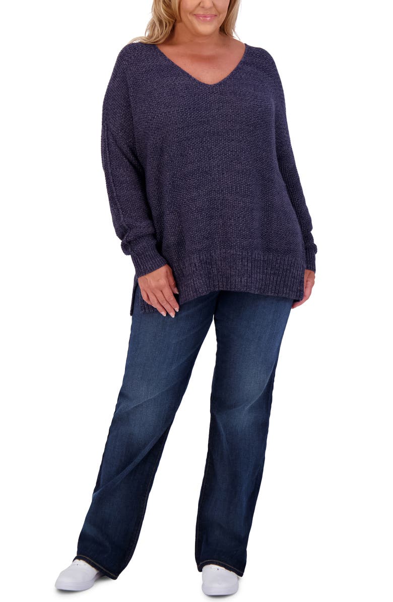 Lucky Brand V-Neck Textured Knit Sweater, Alternate, color, American Navy