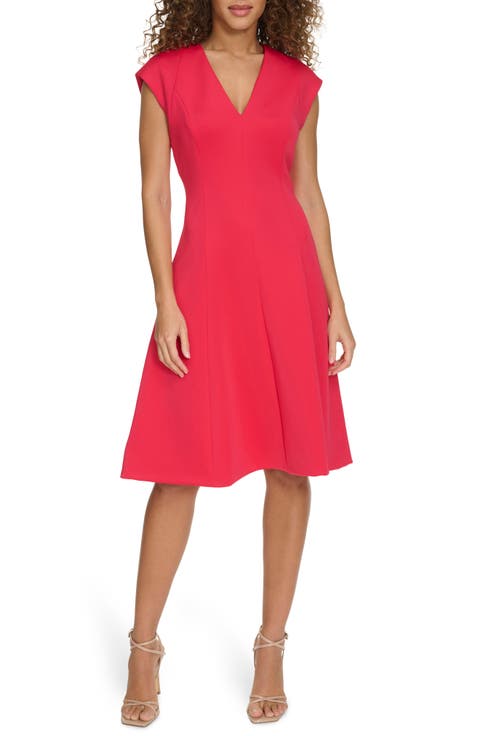 Solid Cap Sleeve Fit & Flare Dress