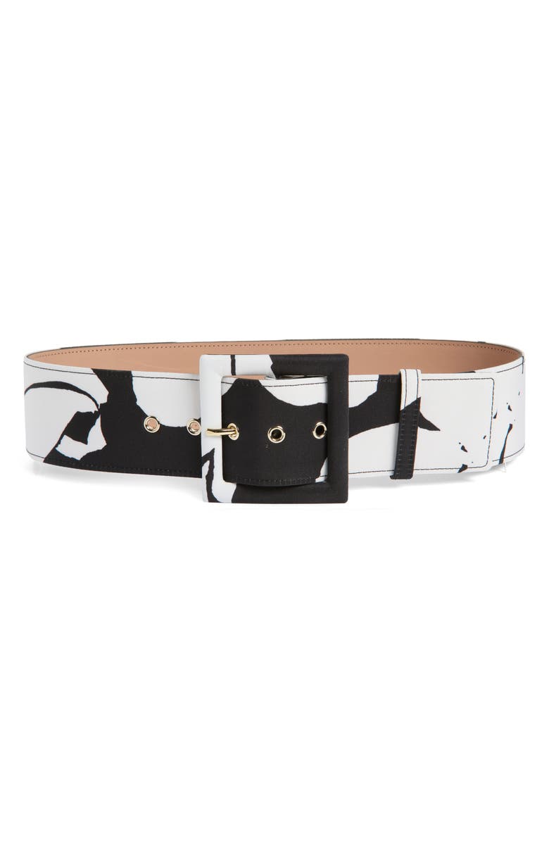 Carolina Herrera Icon Floral Print Belt, Main, color, Black/ White