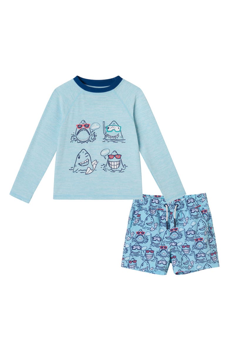 Andy & Evan Long Sleeve Two-Piece Rashguard Swimsuit, Main, color, Heather Aqua