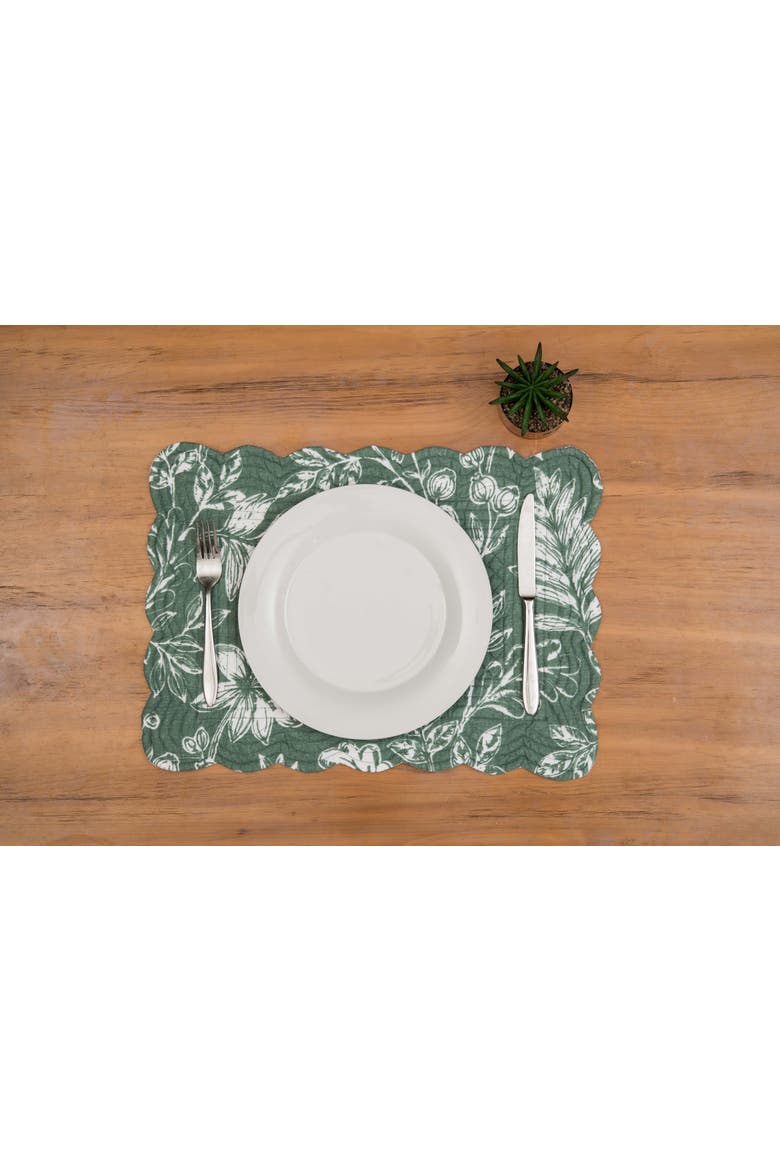 Everview Sage 100% Cotton Quilted Set of 6 Placemats 13" x 19", Alternate, color, White