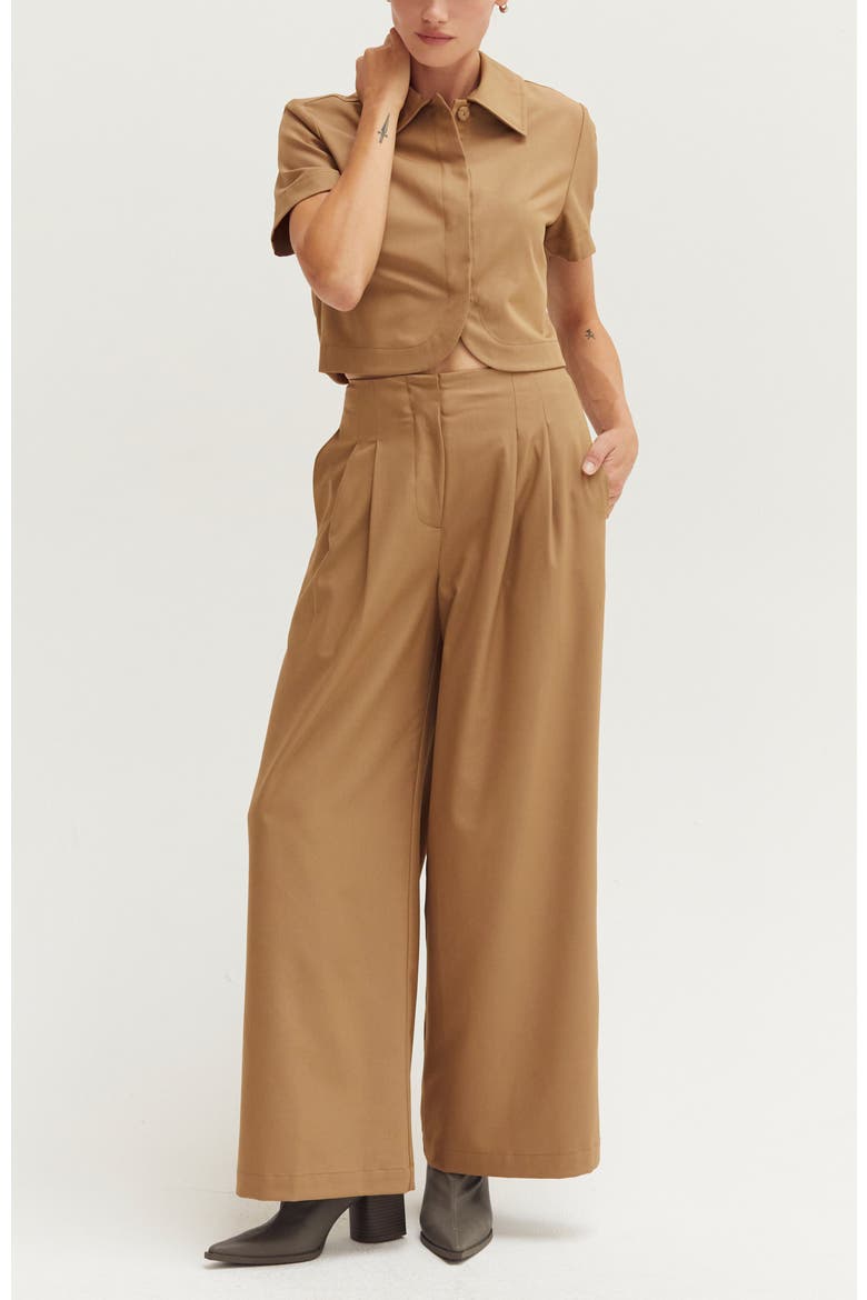 Short Sleeve Cropped Blazer Top, Alternate, color, Camel