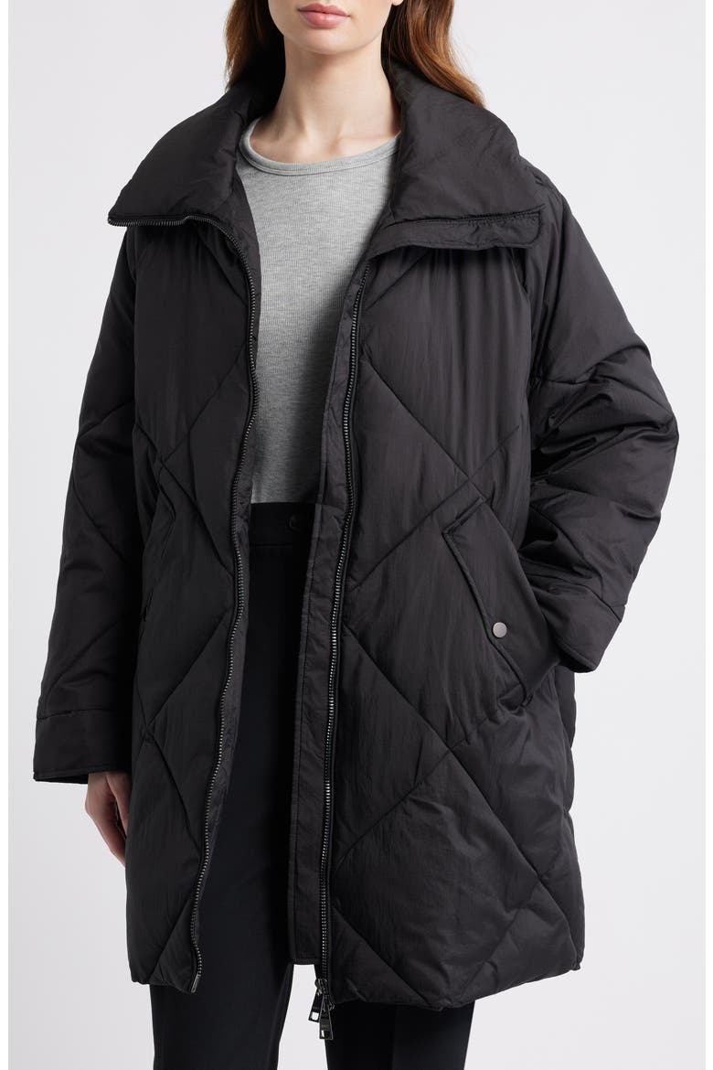 Memory Nylon Water Repellent Quilted Jacket, Alternate, color, NERO