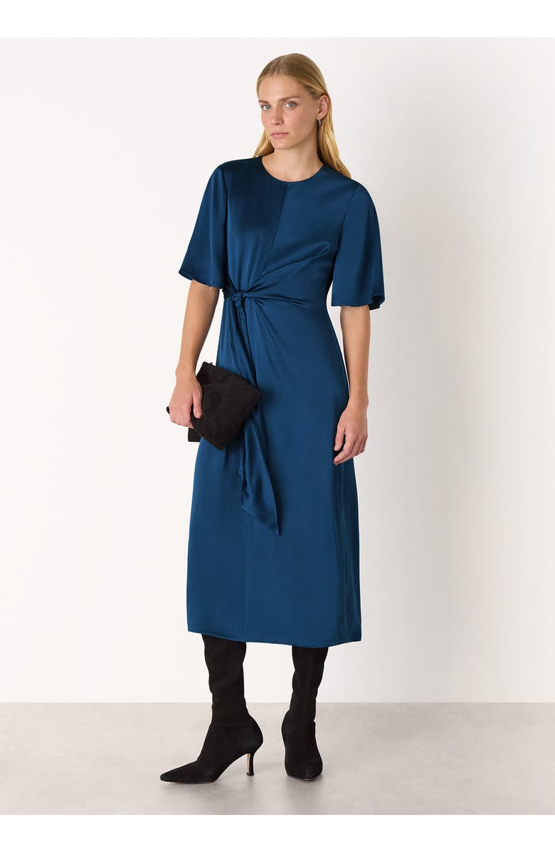 Whistles Satin Twist Waist Midi Dress, Main, color, Blue