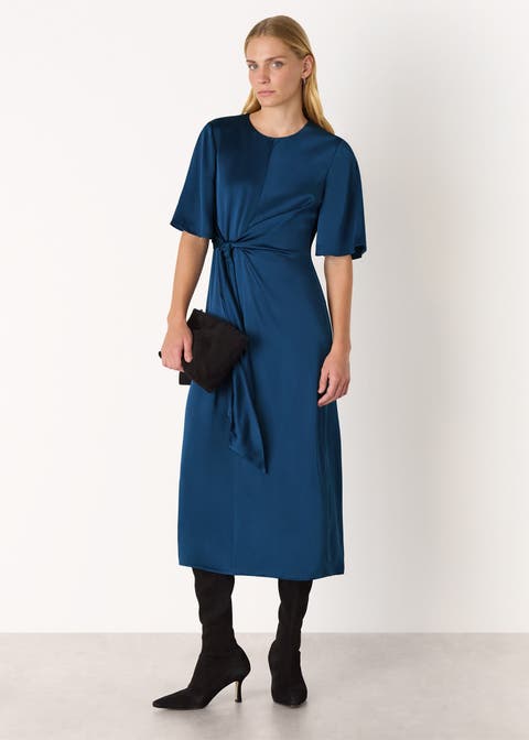 Satin Twist Waist Midi Dress