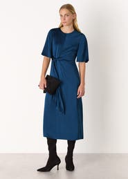 Whistles Satin Twist Waist Midi Dress