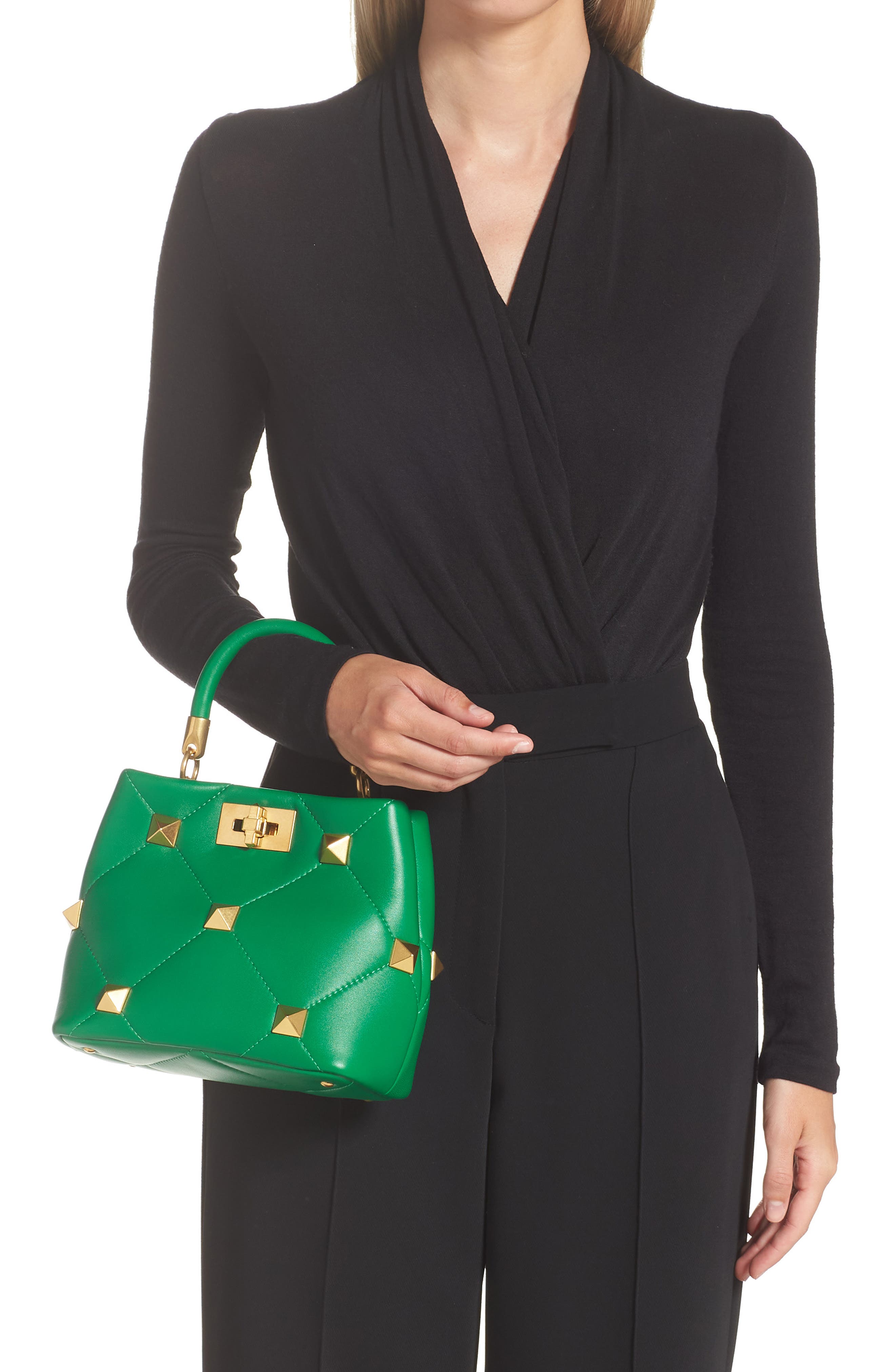 Valentino Garavani Roman Stud Leather Top Handle Bag, Alternate, color, 