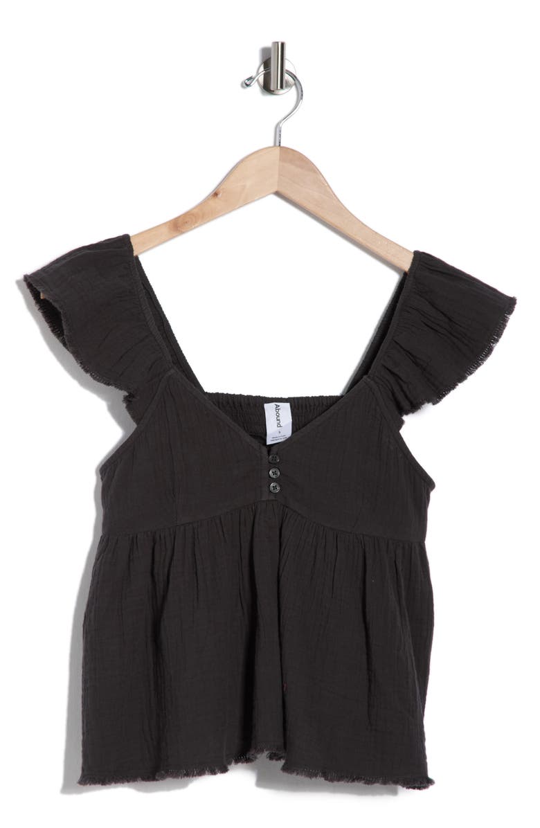 Abound Cotton Gauze Flutter Sleeve Babydoll Top, Main, color, Black