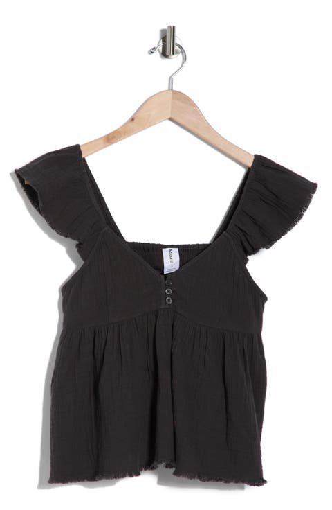 Cotton Gauze Flutter Sleeve Babydoll Top