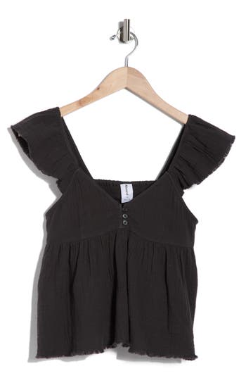 Abound Cotton Gauze Flutter Sleeve Babydoll Top In Black
