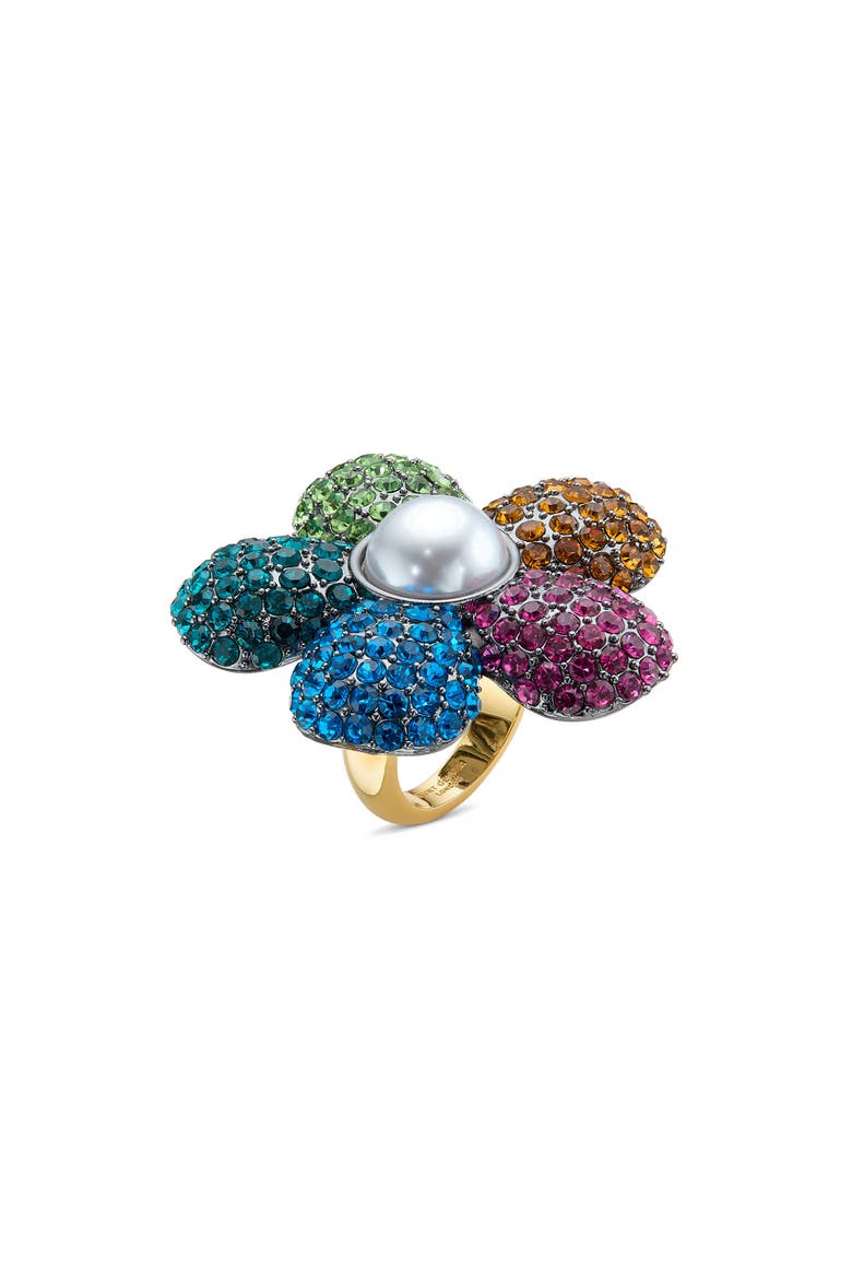 Pavé Crystal & Faux Pearl Flower Cocktail Ring, Main, color, RAINBOW MULTI