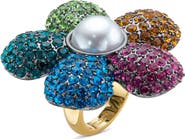 Kurt Geiger London Pavé Crystal & Faux Pearl Flower Cocktail Ring