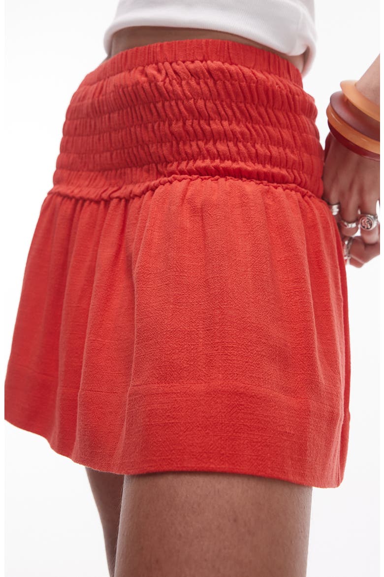 Smocked High Waist Miniskirt, Alternate, color, RED