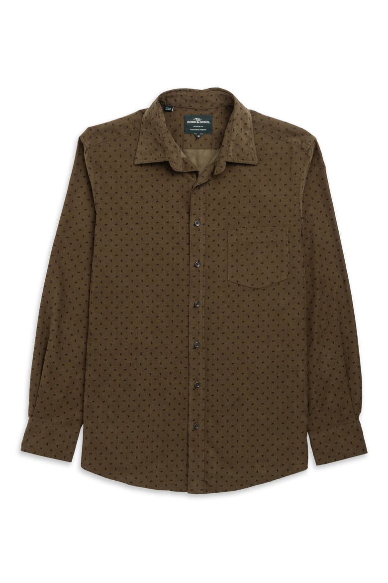 Harrington Neat Paisley Cotton Corduroy Button-Up Shirt, Alternate, color, MOSS