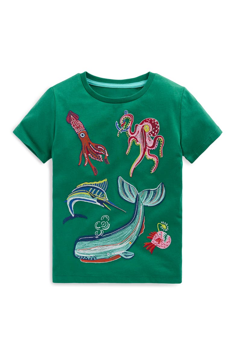 Kids' Sea Creatures Glow in the Dark Superstitch T-Shirt, Main, color, ALPINE GREEN SEA CREATURES