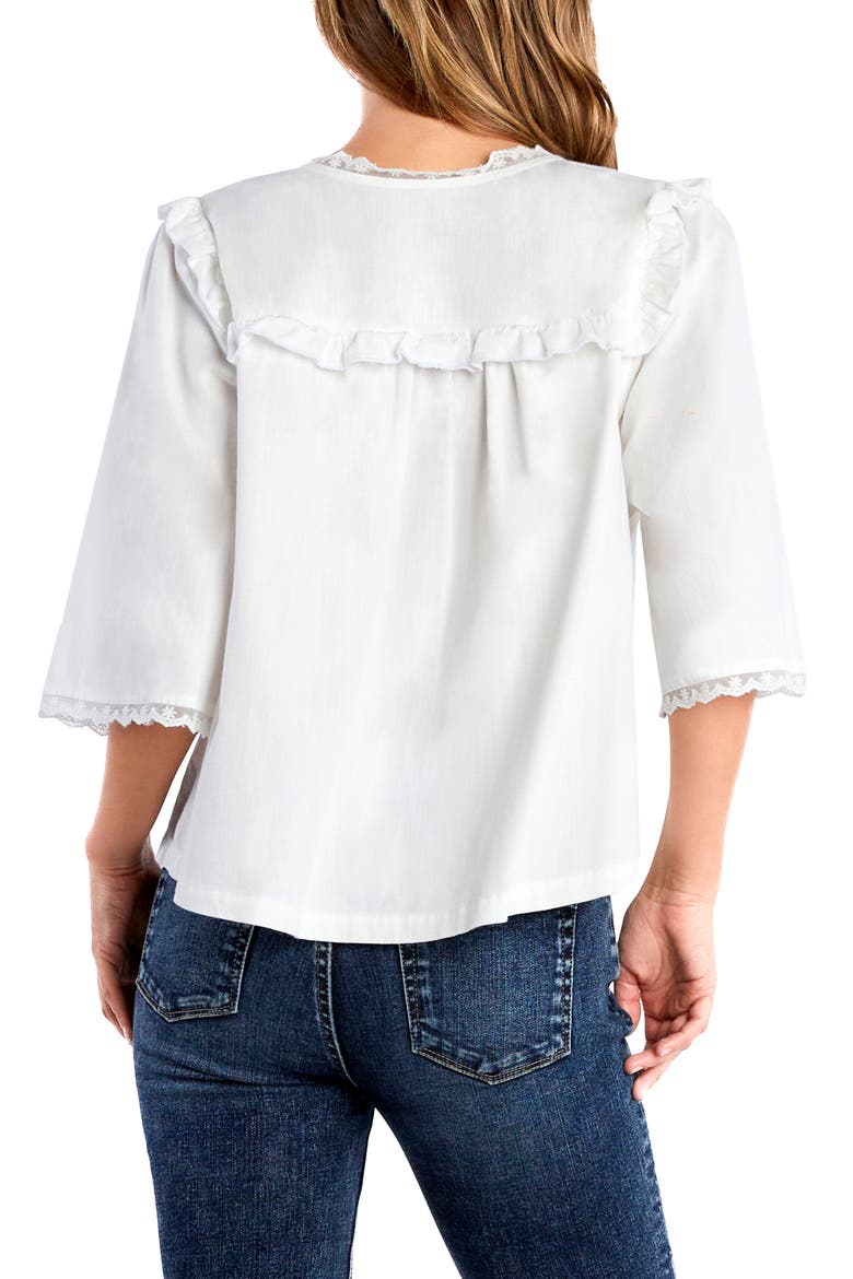 Juliet Lace & Ruffle Cotton Blend Top, Alternate, color, WHITE