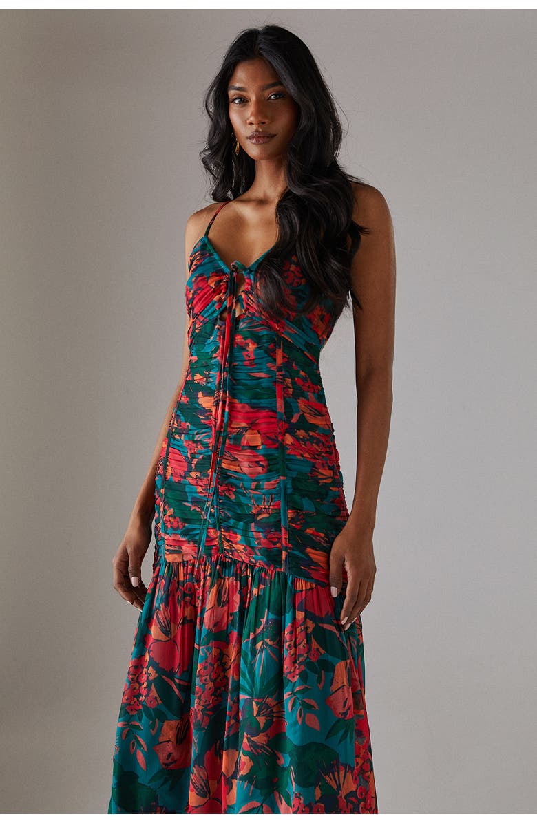 Warehouse Chiffon Gathered Channel Midi Dress, Alternate, color, Floral