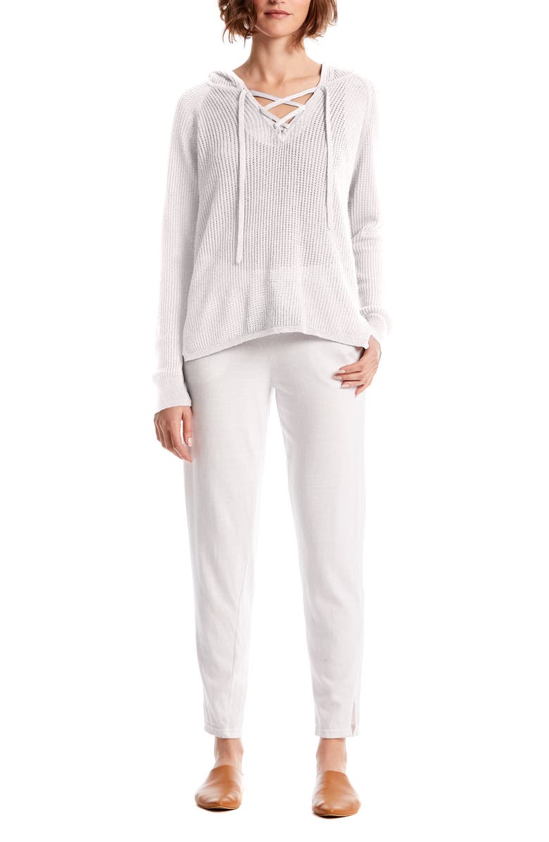 Michael Stars Karter Lace Up Cotton Blend Hoodie, Alternate, color,