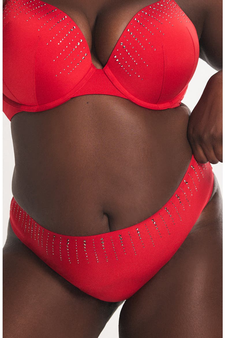 Microfiber Rhinestone Thong, Alternate, color, TIMELESS RED