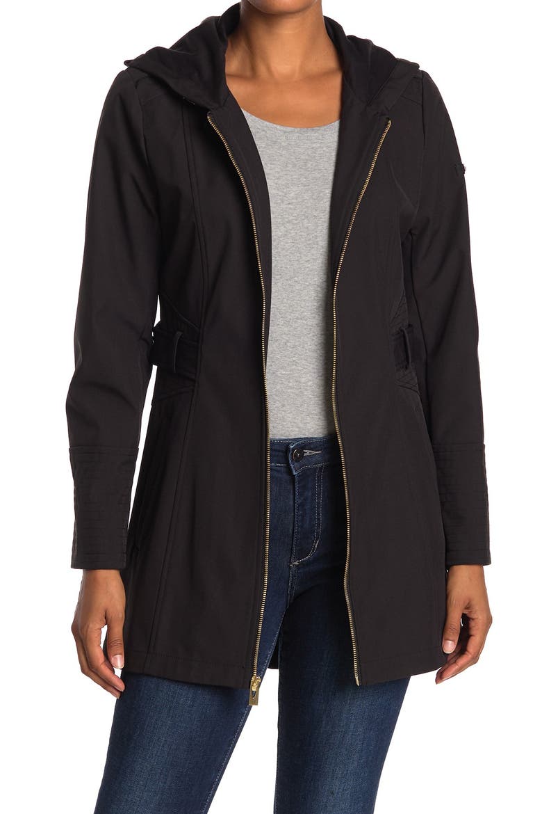 Half-Belt Hooded Soft-Shell Jacket, Main, color, BLACK