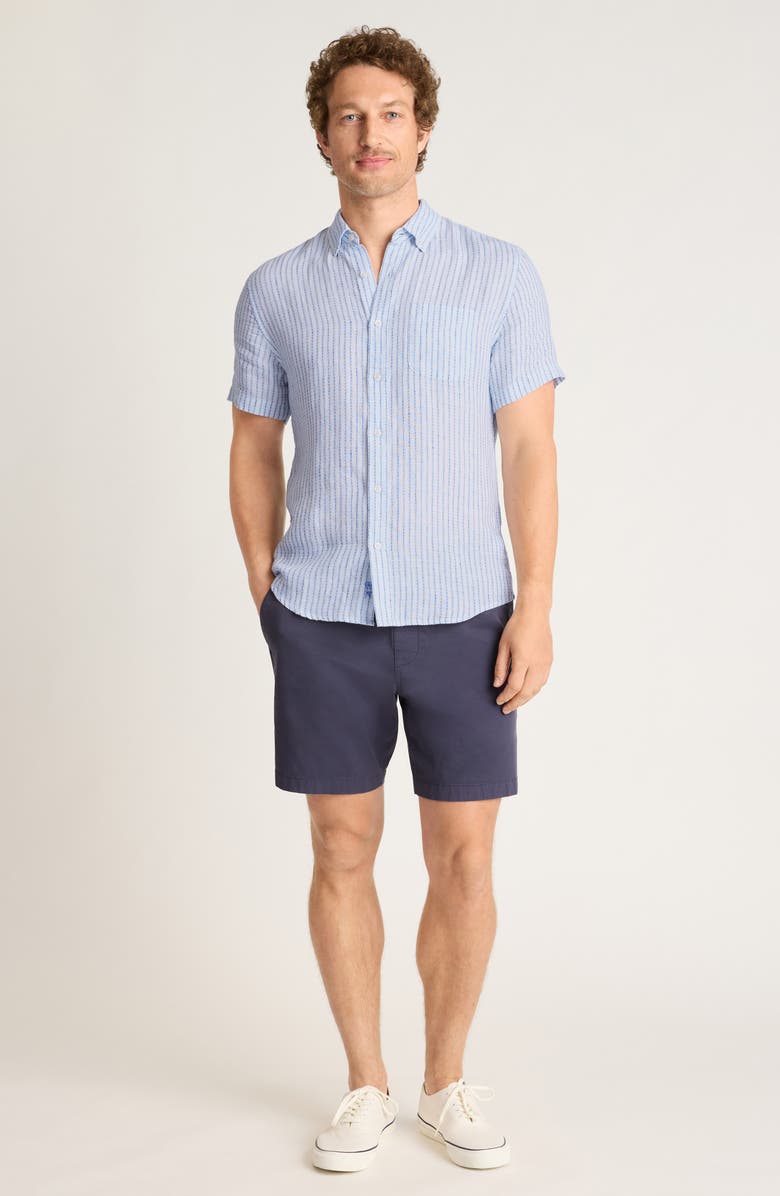 Bonobos Slim Fit Striped Linen Short Sleeve Shirt, Alternate, color, Light Blue Triton Stripe Linen