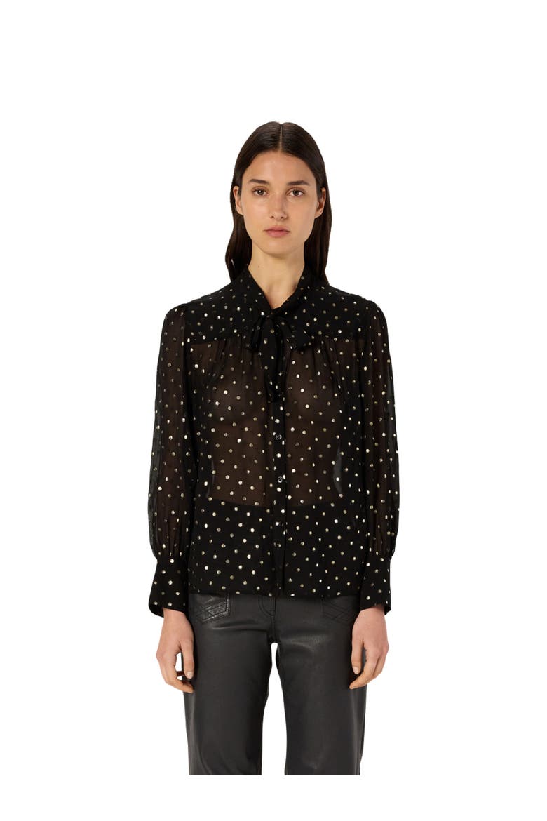Andree Sheer Metallic Polka Dot Blouse, Main, color, Black