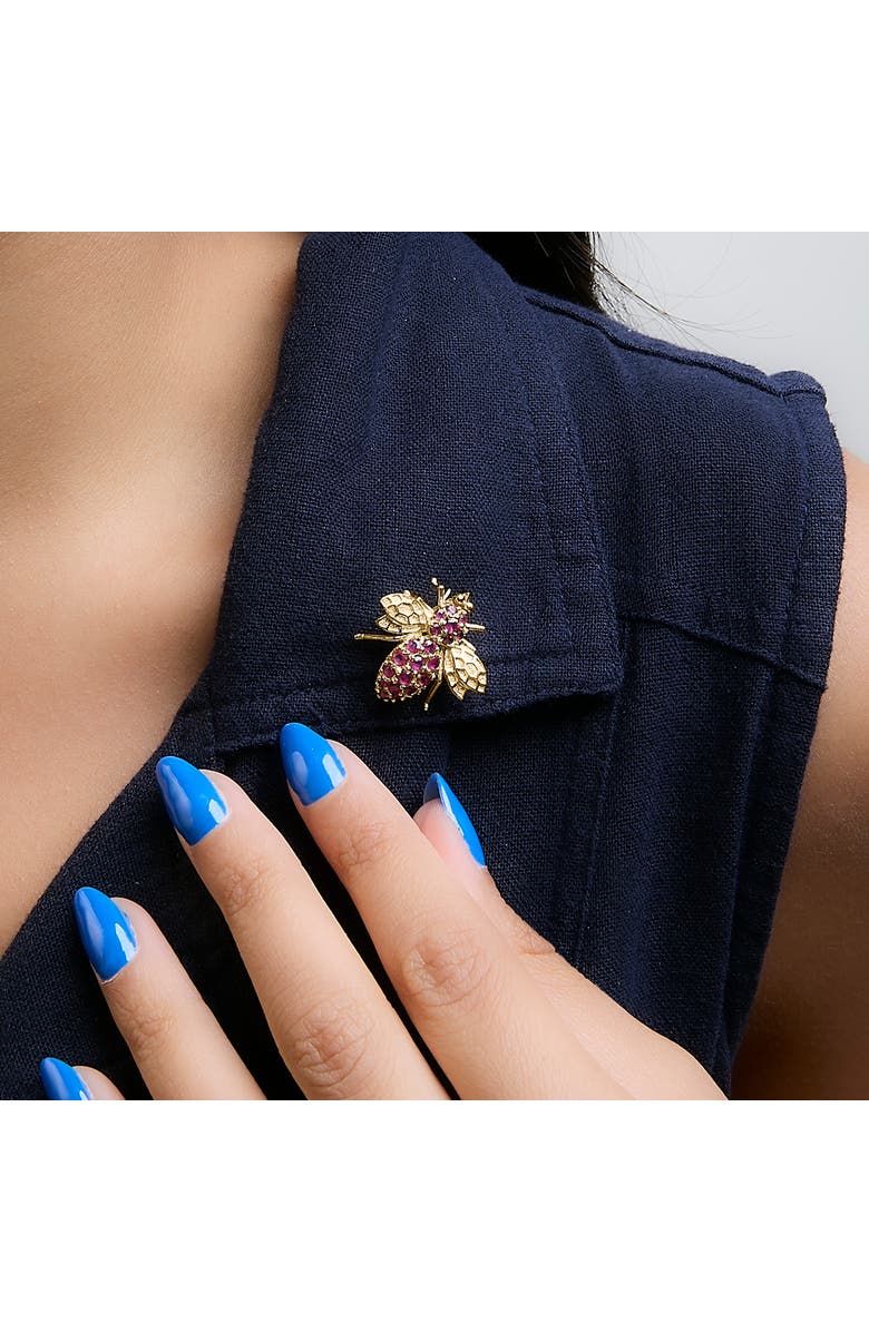 Haus of Brilliance 14K Yellow Gold Red Ruby Bee Brooch Pin, Alternate, color, Yellow