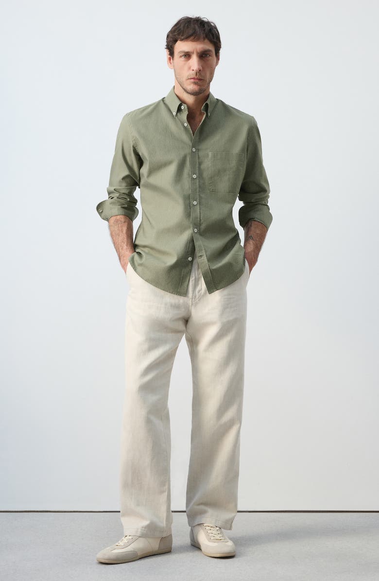 MANGO Regular Fit Stripe Button-Down Shirt, Alternate, color, Green