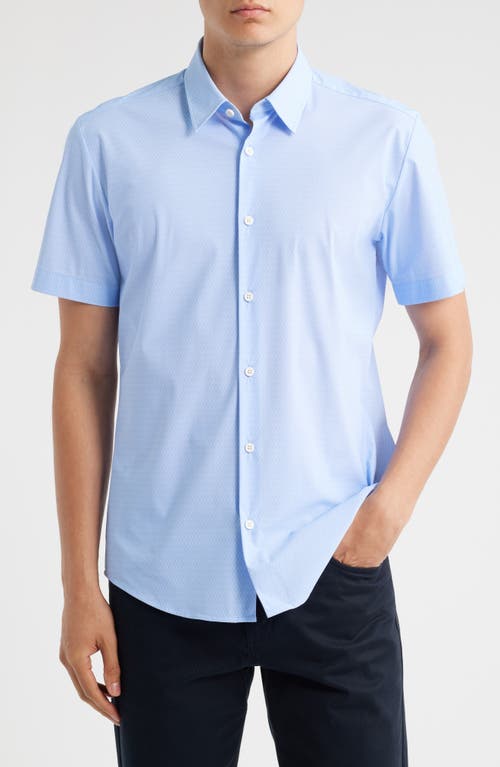 Hugo Boss Boss Roan Kent Geo Print Short Sleeve Performance Button-up Shirt In Blue