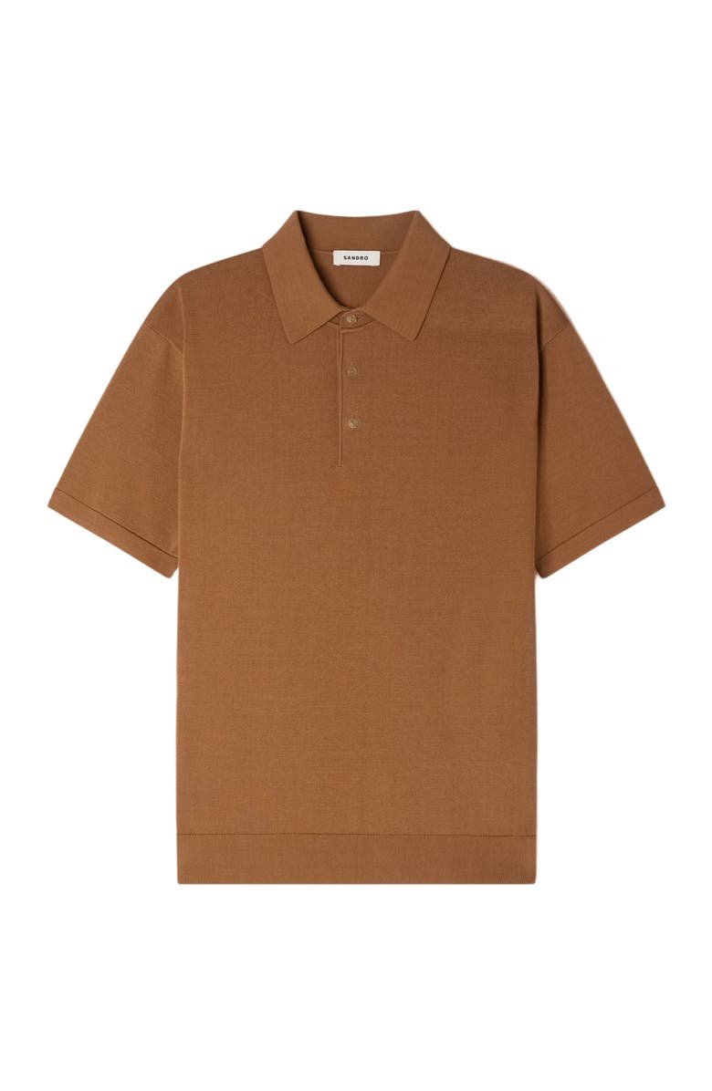 SANDRO Cotton and silk polo shirt, Alternate, color, Dark Camel