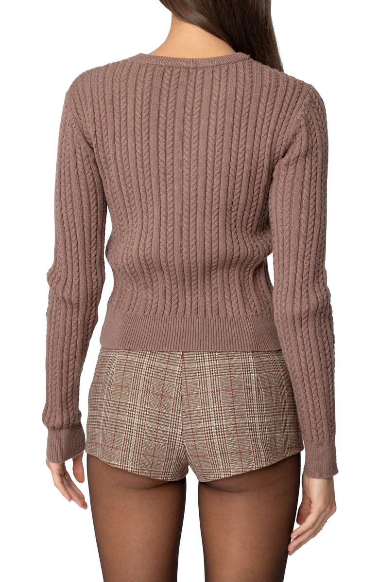 EDIKTED Beverly Bow Cable Stitch Sweater, Alternate, color, Brown
