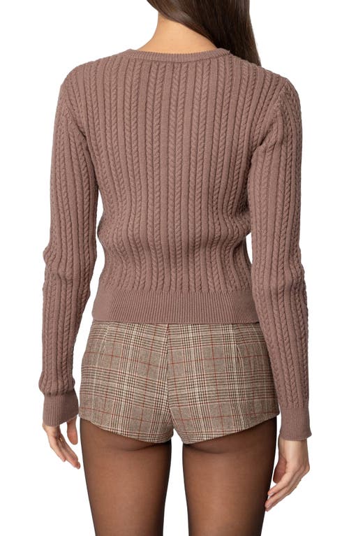 Shop Edikted Beverly Bow Cable Stitch Sweater In Brown