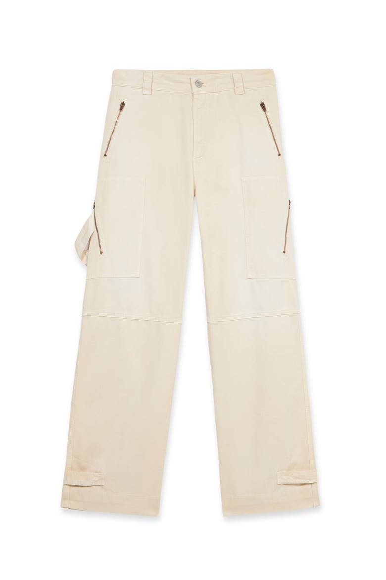 Juniat Cargo Twill Cotton Trousers, Main, color, Ecru