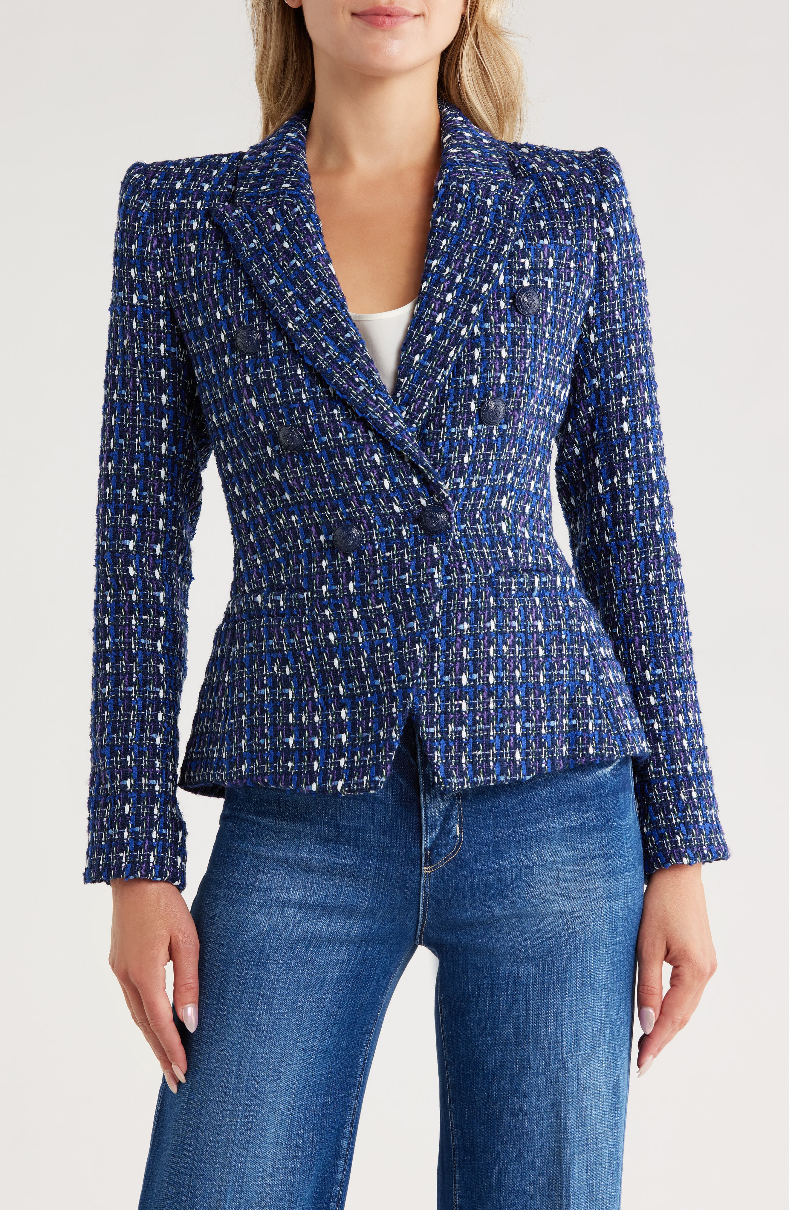 L'AGENCE Marie Tweed Double Breasted Blazer