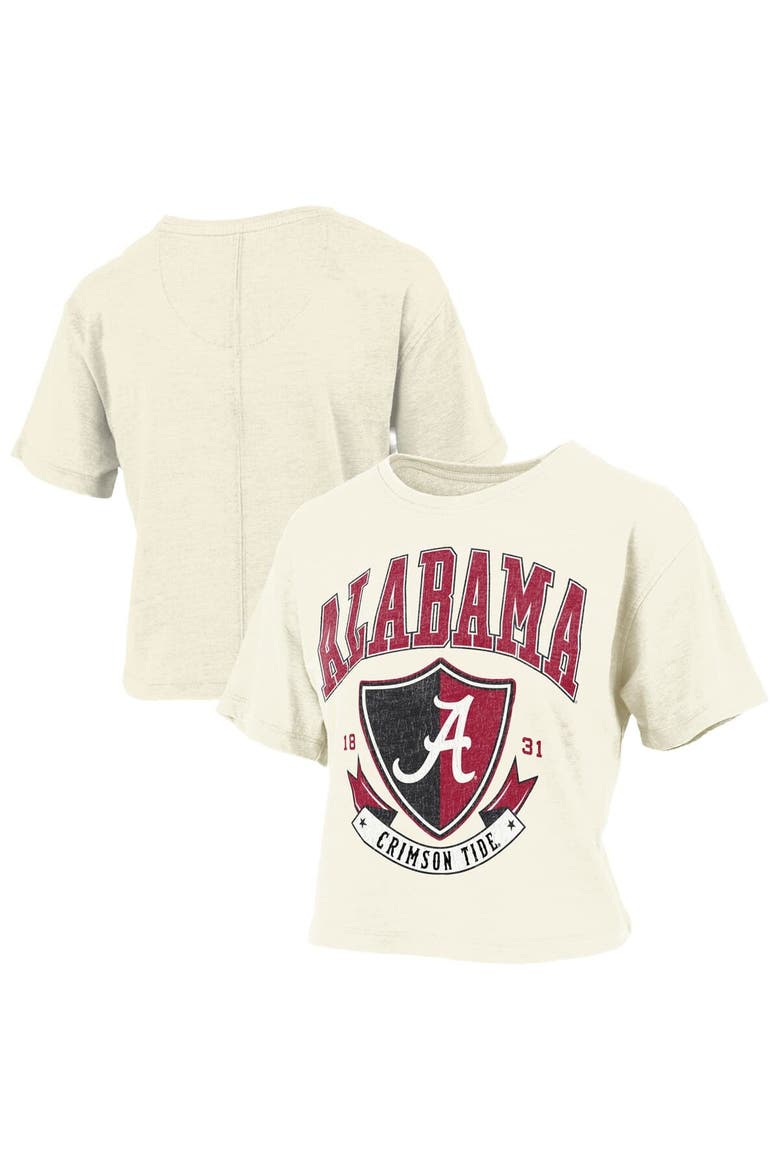 Women's Pressbox Cream Alabama Crimson Tide Buckler Vintage Cropped T-Shirt, Alternate, color, Cream