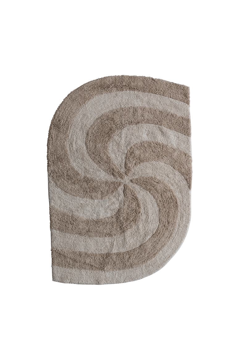 4.5 Inches Cotton Tufted Rug with Varying Pile and Spiral Design, Tan and Beige, Main, color, Tan