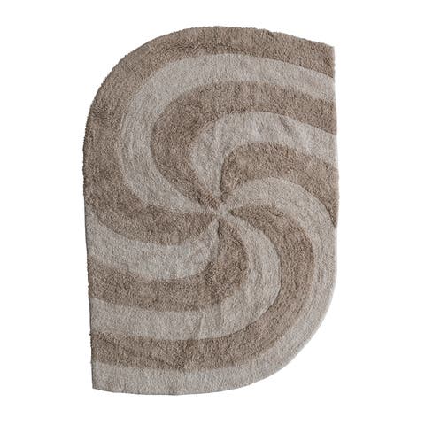 4.5 Inches Cotton Tufted Rug with Varying Pile and Spiral Design, Tan and Beige