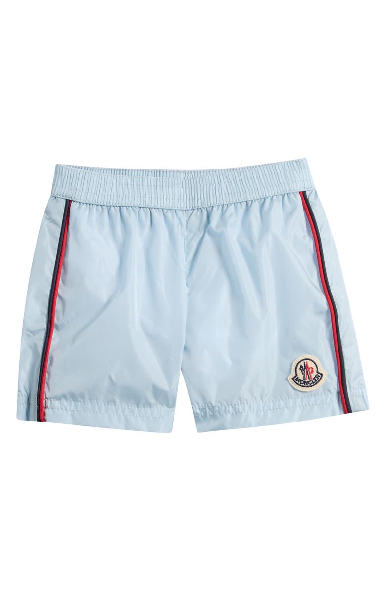 Moncler Kids' Tricolor Trim Swim Trunks, Main, color, Light Blue
