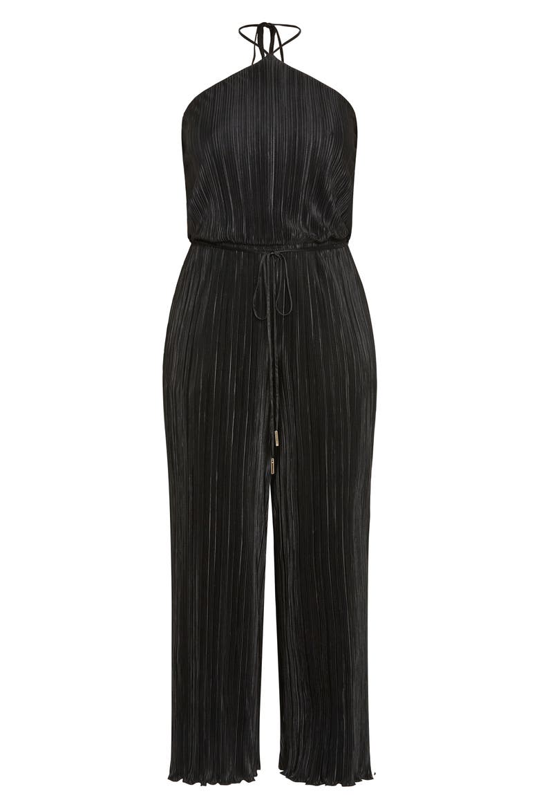 Chelo Plissé Halter Jumpsuit, Alternate, color, BLACK
