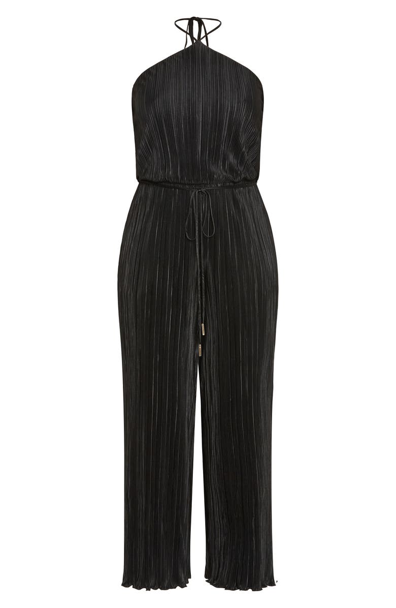 City Chic Chelo Plissé Halter Jumpsuit, Alternate, color, Black