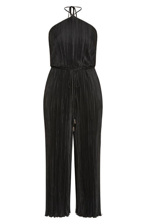 City Chic Chelo Plissé Halter Jumpsuit In Black