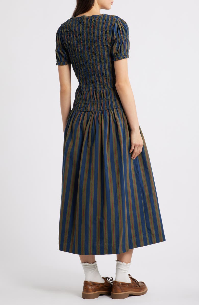 Damson Madder Sienna Stripe Organic Cotton Dress, Alternate, color, Blue/ Green Multi