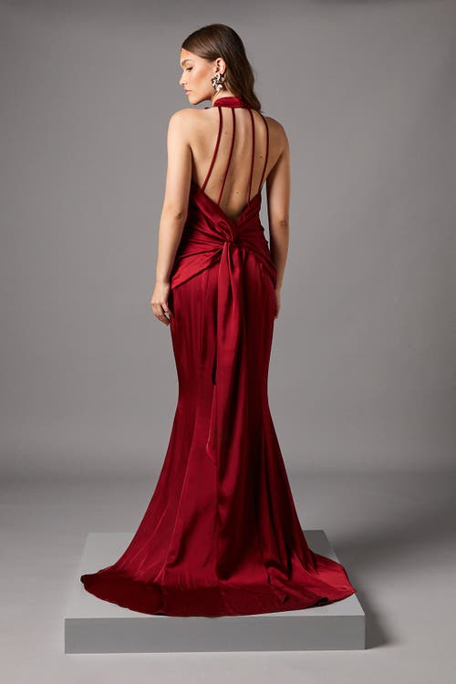 Coast Halter Neck Satin Maxi Dress In Burgundy
