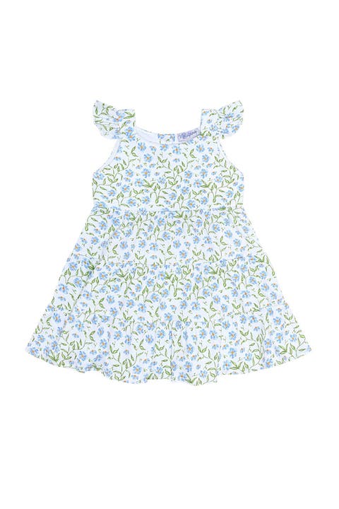 Blue Vines Print Ruffle Dress - Baby